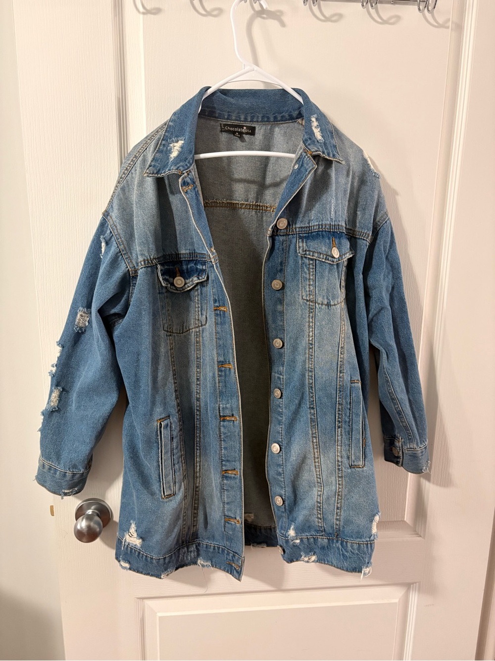 Distressed Denim Jacket - Casual Oversized Jean Coat Size Small